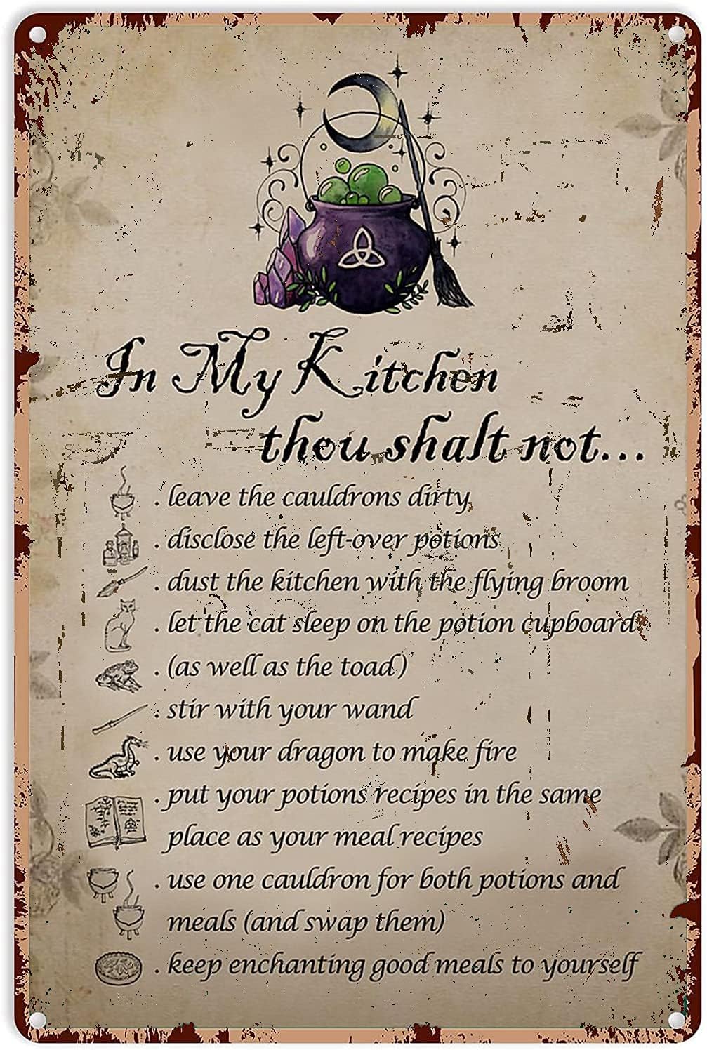 Kitchen Witch Baking - Dekoracja Wiedźmińska Halloween Vintage Metalowy Znak