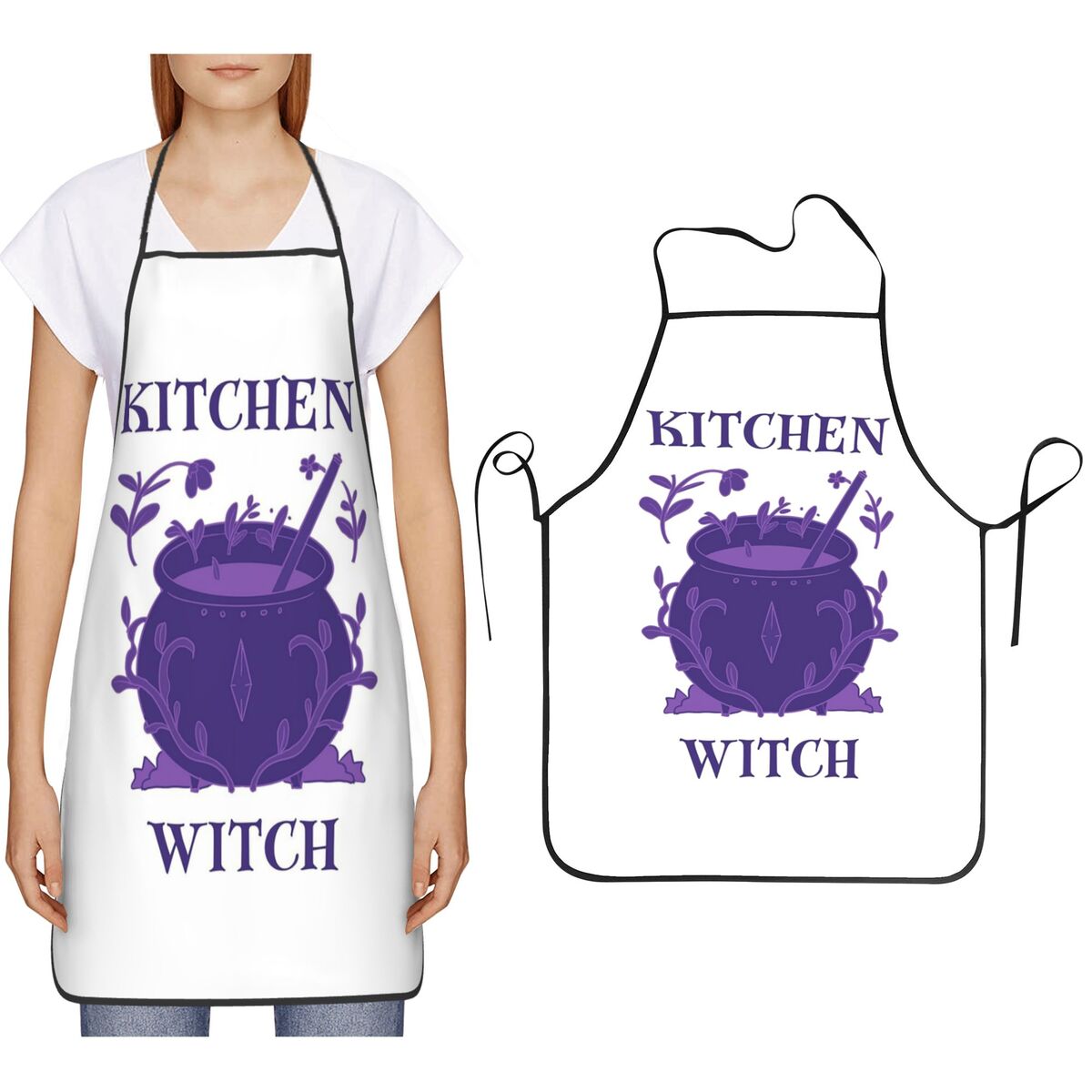Kitchen Witch Baking - Fartuchy Kuchenne Czarownica Kuchenna Fioletowy Kociołek