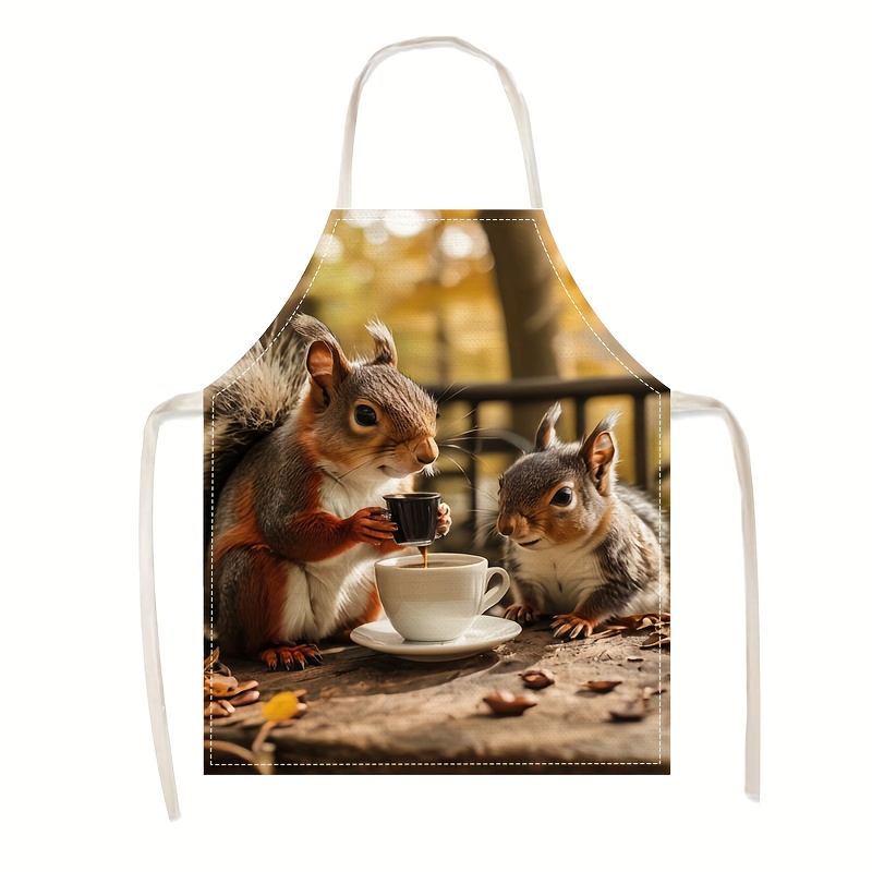 Kitchen Baking Ideas - Fartuch lniany z nadrukiem wiewiórki i